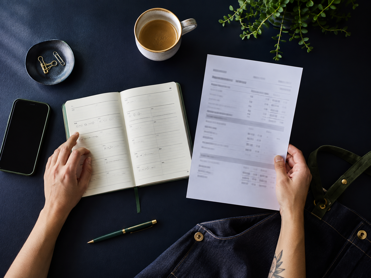 A candidate reviewing figures and notes at a desk